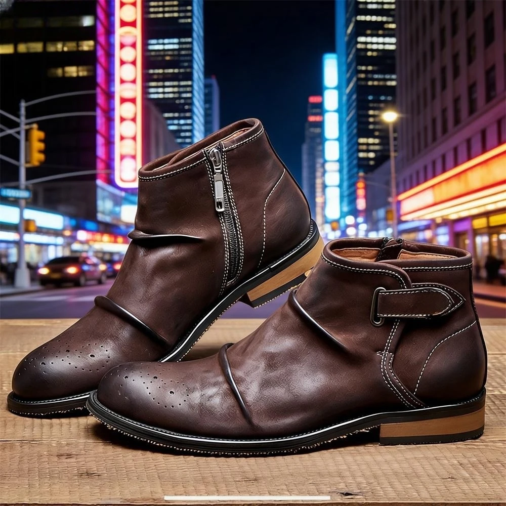 Formal Men Daily Wear Footwear - Heren Brogue enkellaarzen, gespsluiting met rits,