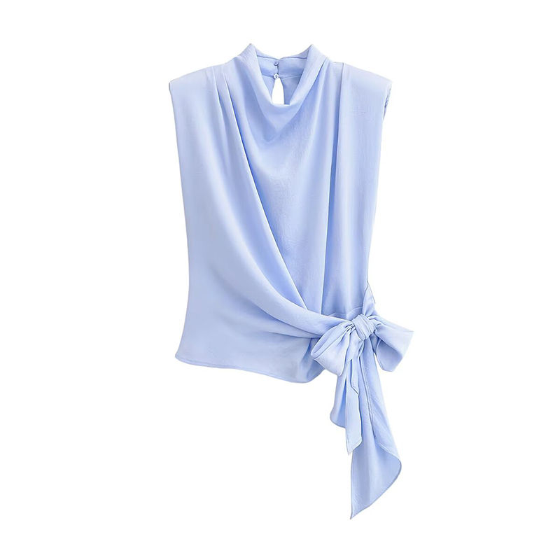 Satin Bow Tie - YENKYE Mode Nieuwe Dames Lichtblauwe Mouwloze