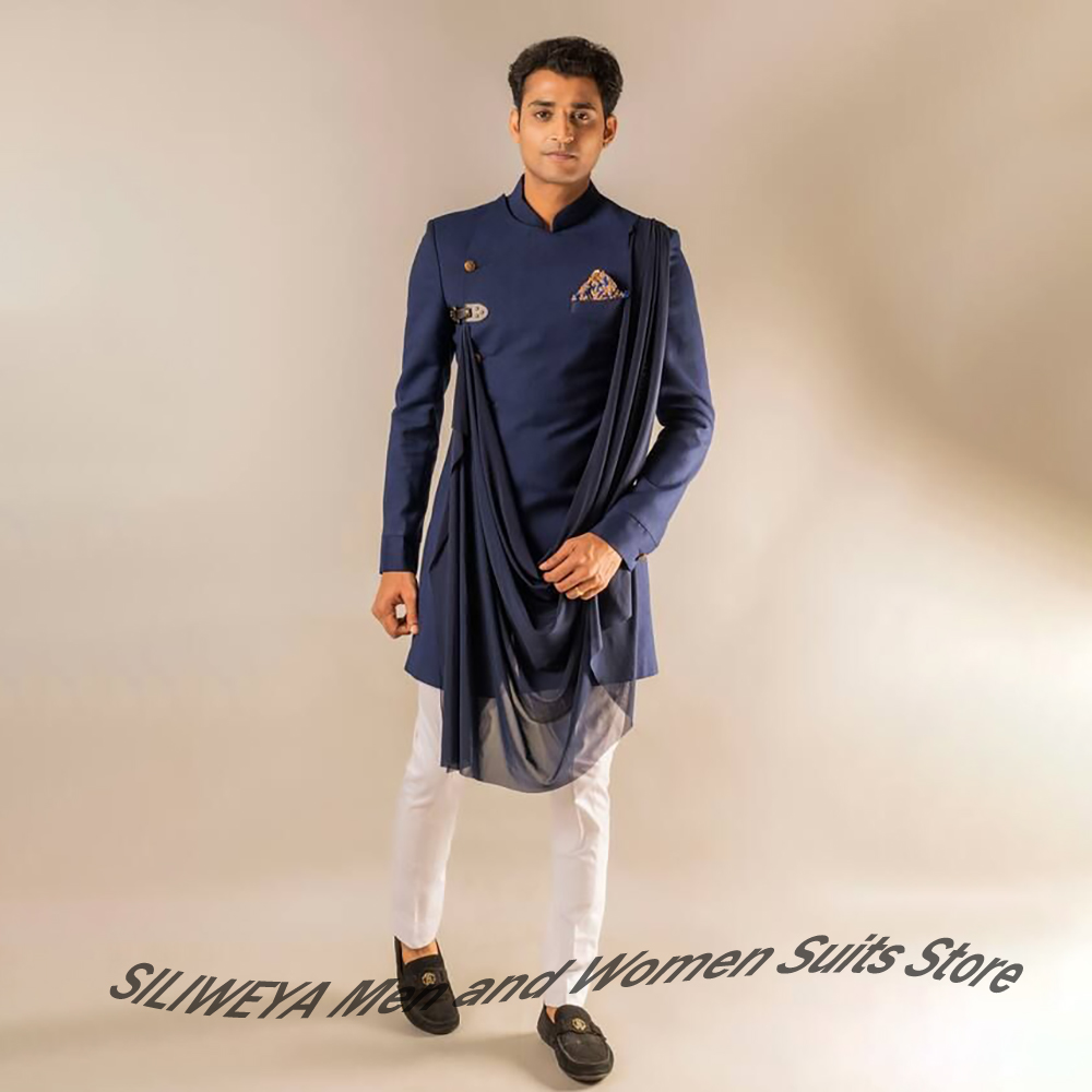 Men Formal Wear Indian - Elegante marineblauwe herenkostuums in Indiase stijl,