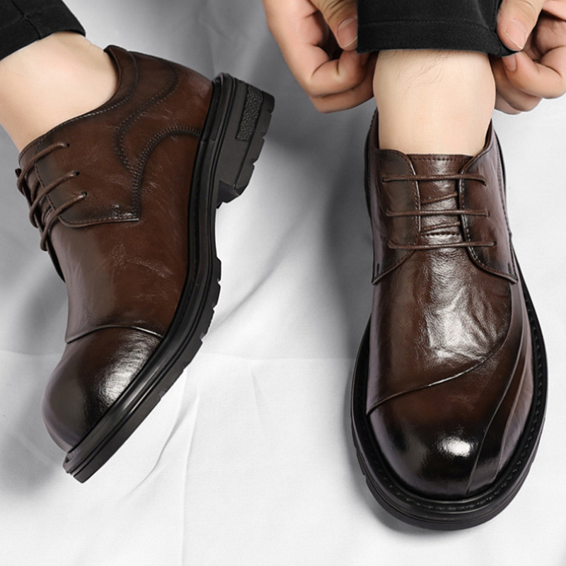 Men'S Formal Wear For Office - Bruin gepolijst echt leer met veters,