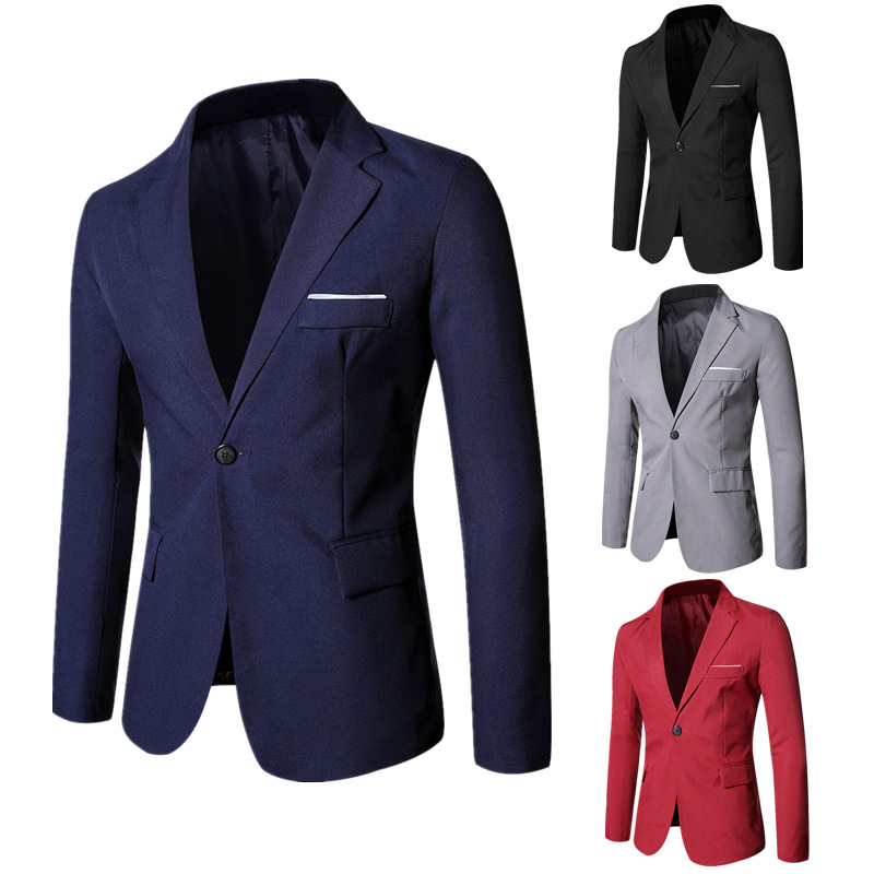 Men Formal Wear Outfits - Herenblazer met reverskraag, knoopsluiting, lange mouwen,
