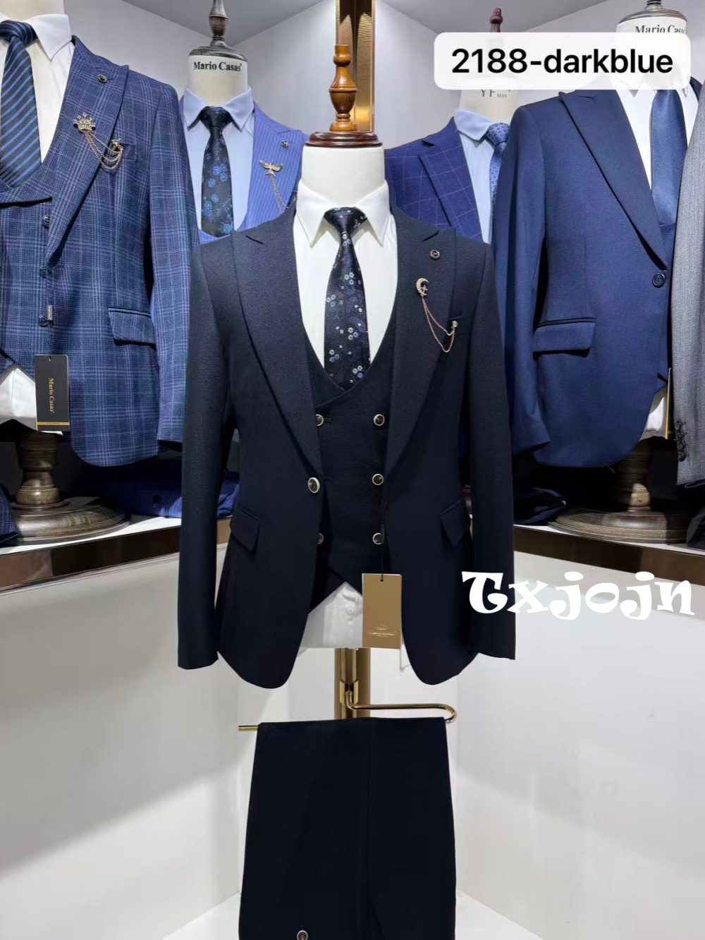 Men'S Formal Wear For Office - Donkerblauw Herenpak 3-delig, zakelijk, stijlvol, met