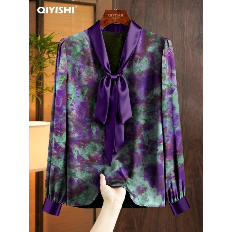 Satin Bow Tie - Elegant Commuter Temperament Paarse Taille Top