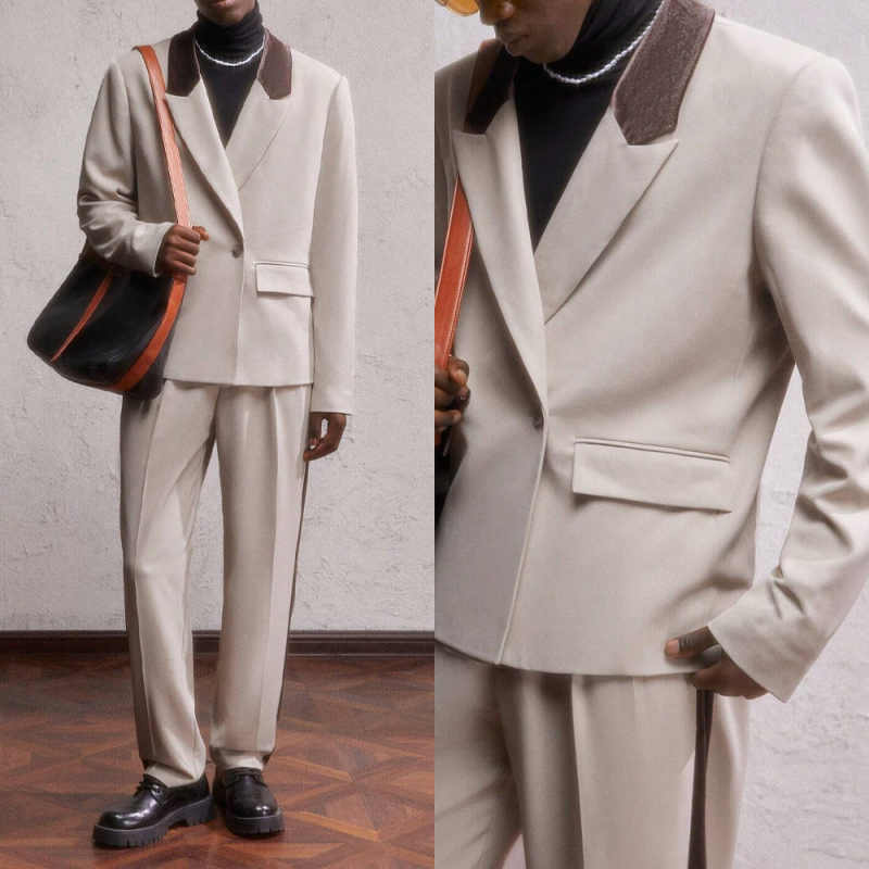 Men'S Formal Wear In Winter - Eenvoudigheid Herenpak 2-delig Jas Broek Sjaalrevers