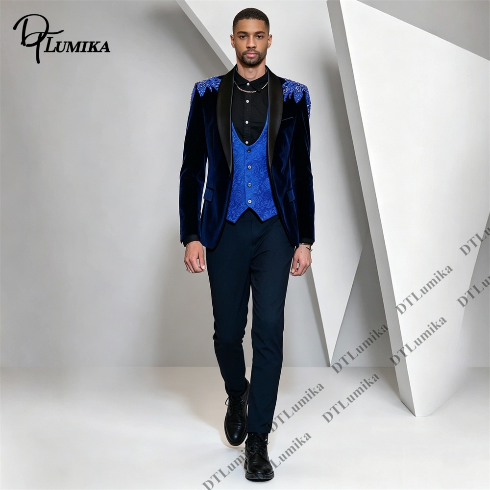 Men'S Formal Wear For Office - Peagent Mannen 3 Stuk Fluwelen Pak