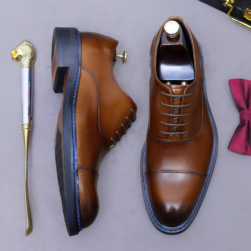 Formal Men Daily Wear Footwear - Cognackleurige cap-toe oxfords van echt leer