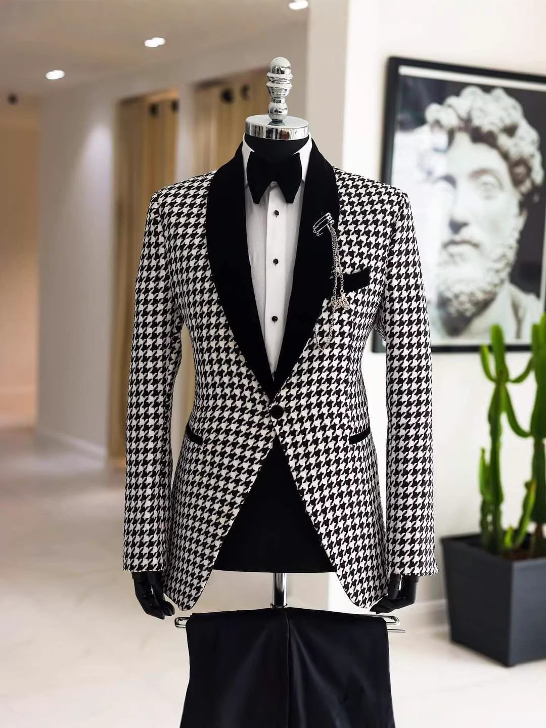 Elegant Houndstooth Plaid Op M - Men Formal Wear Clothes recensie en prijs