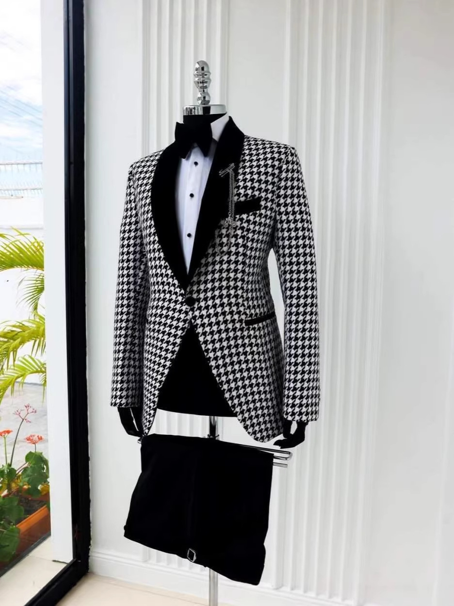 Elegant Houndstooth Plaid Op M - Men Formal Wear Clothes recensie en prijs