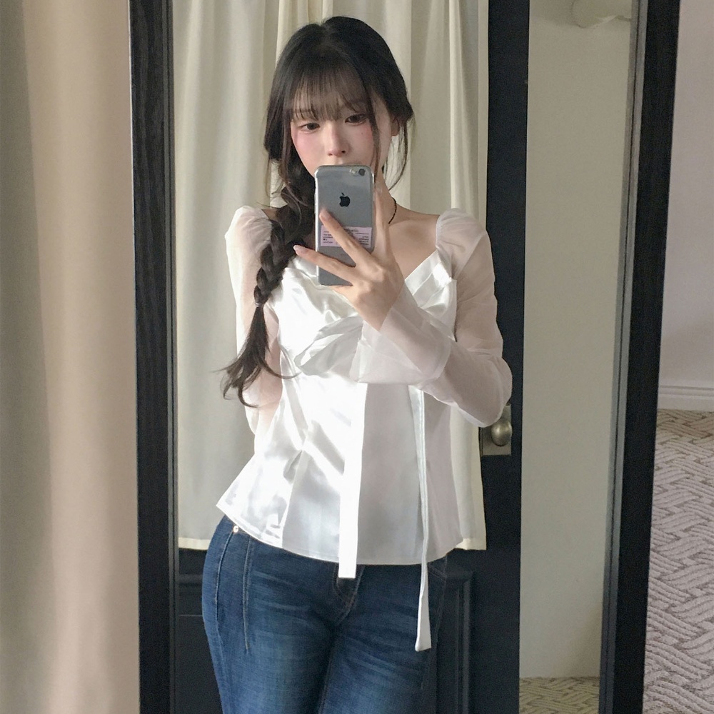 Elegante slanke blouse met lan - Satin Bow Tie recensie en prijs