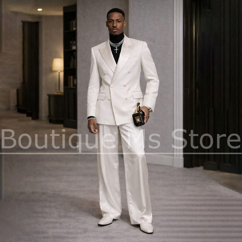 Witte satijnen pak voor heren, - Men Formal Wear Modern recensie en prijs