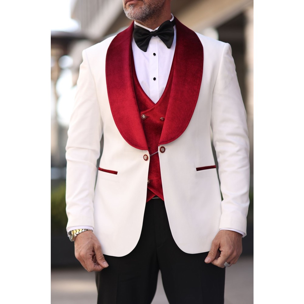Rood Wit Mannen Bruiloft Smoki - Men Formal Wear Modern recensie en prijs